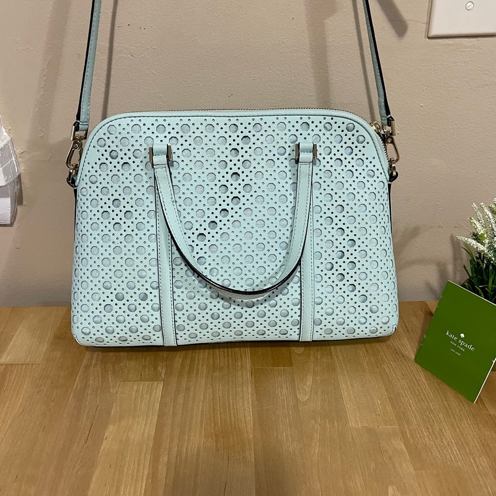 Kate Spade New Burry Lane Caning Rachelle Blue Leather Satchel Crossbody - Picture 5 of 11